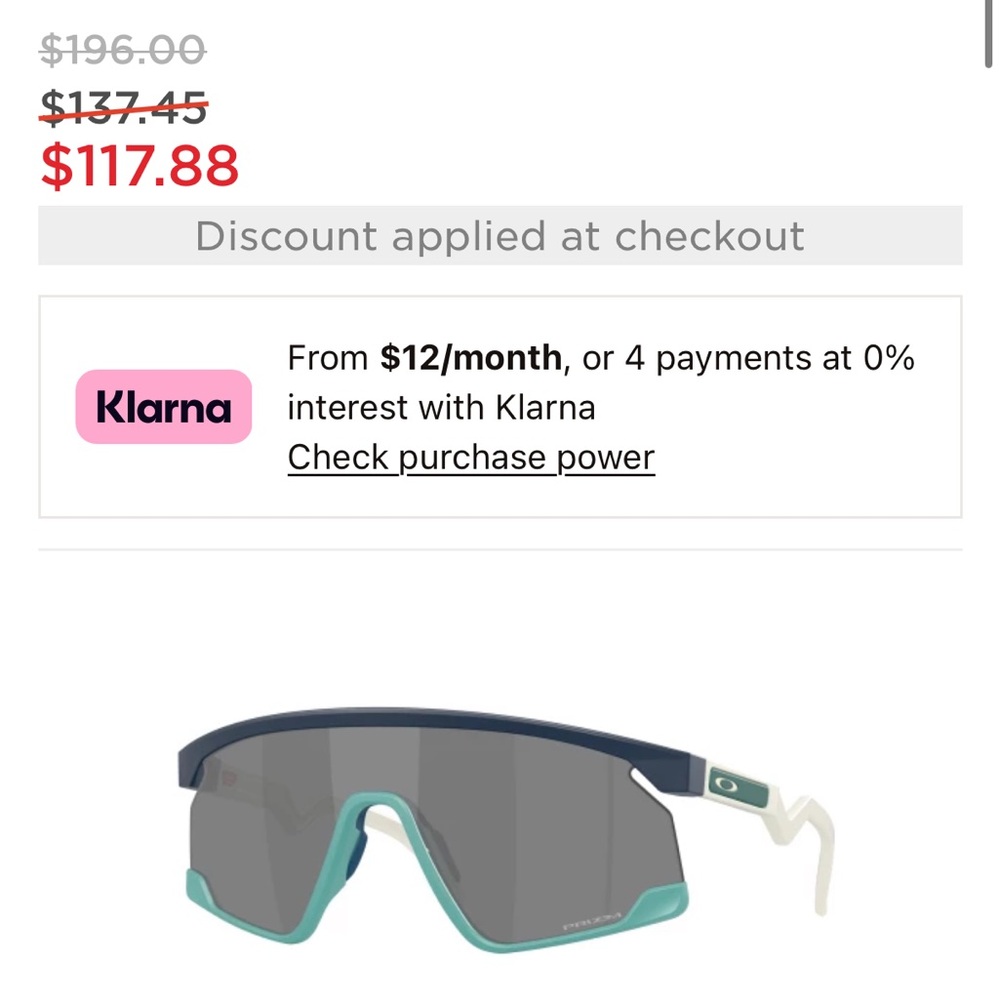 Oakley Sport Wrap Sunglasses with Teal Accent and Black Lens